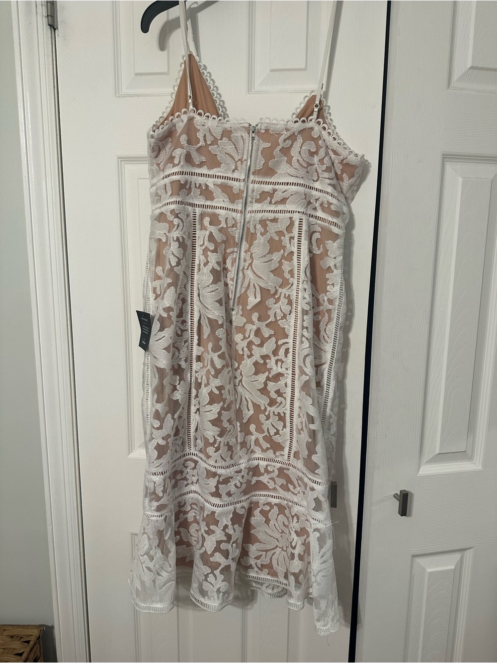Lulu's White Lace Midi Dress with Nude Slip